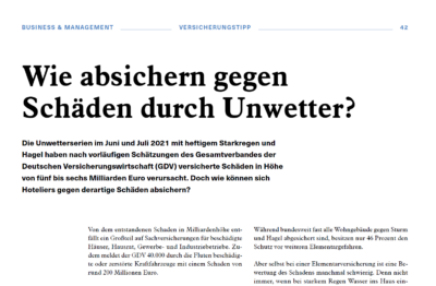 Top Hotel 09/2021: Wie absichern gegen Schäden durch Unwetter?